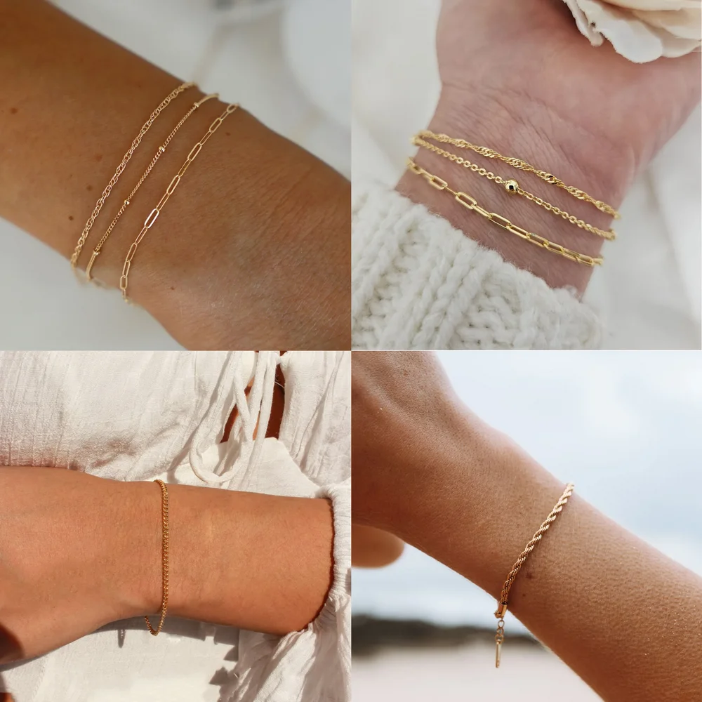 

Joya Love 5 Piece Set Gold Silver Color Twist Cuban Chain Bracelet For Women Stainless Steel Waterproof Trendy Jewelry Gifts
