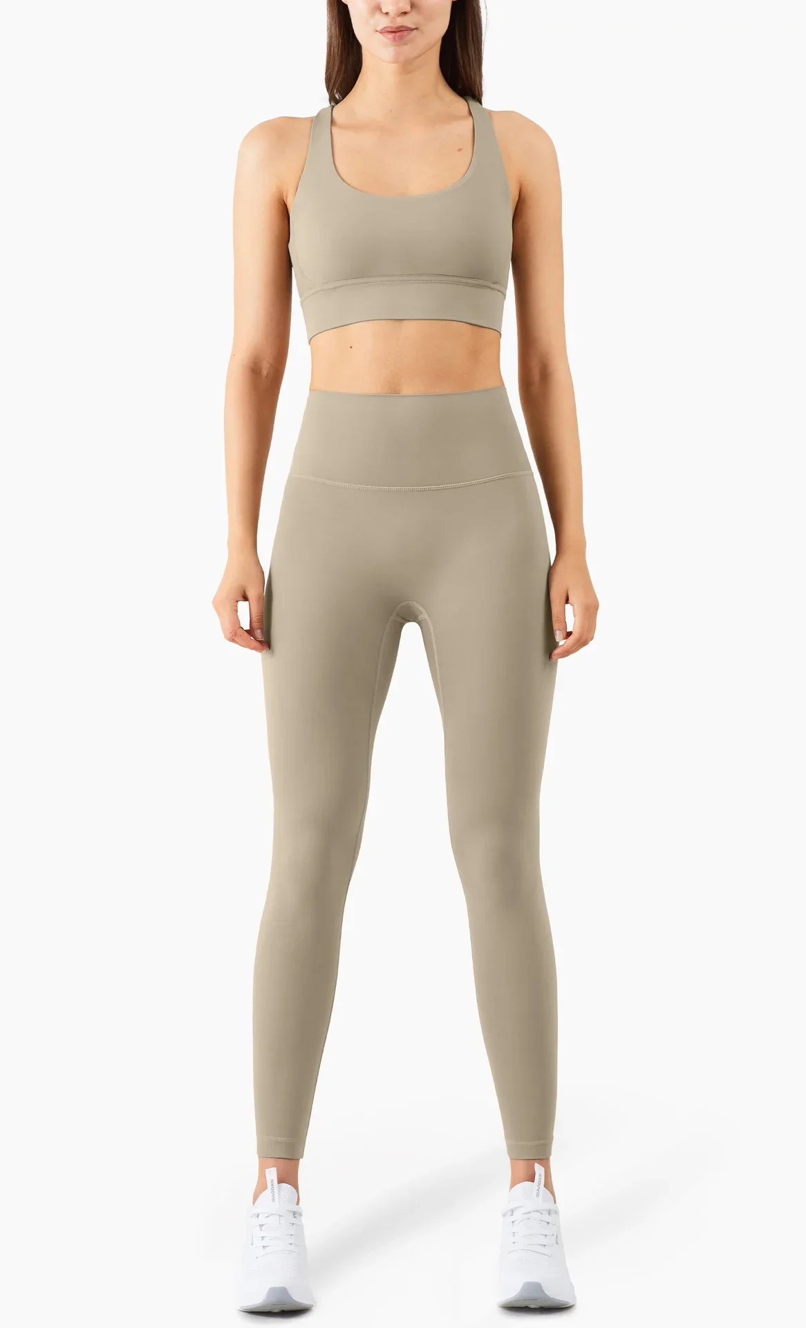 Damen Zweiteiliger Yoga-Anzug in Unifarbe, Hochintensiver Rückenfreier Yoga-BH, Hochgeschnittene Hüftlift-Leggings, Lauf- und Trainingsset – Detail 6