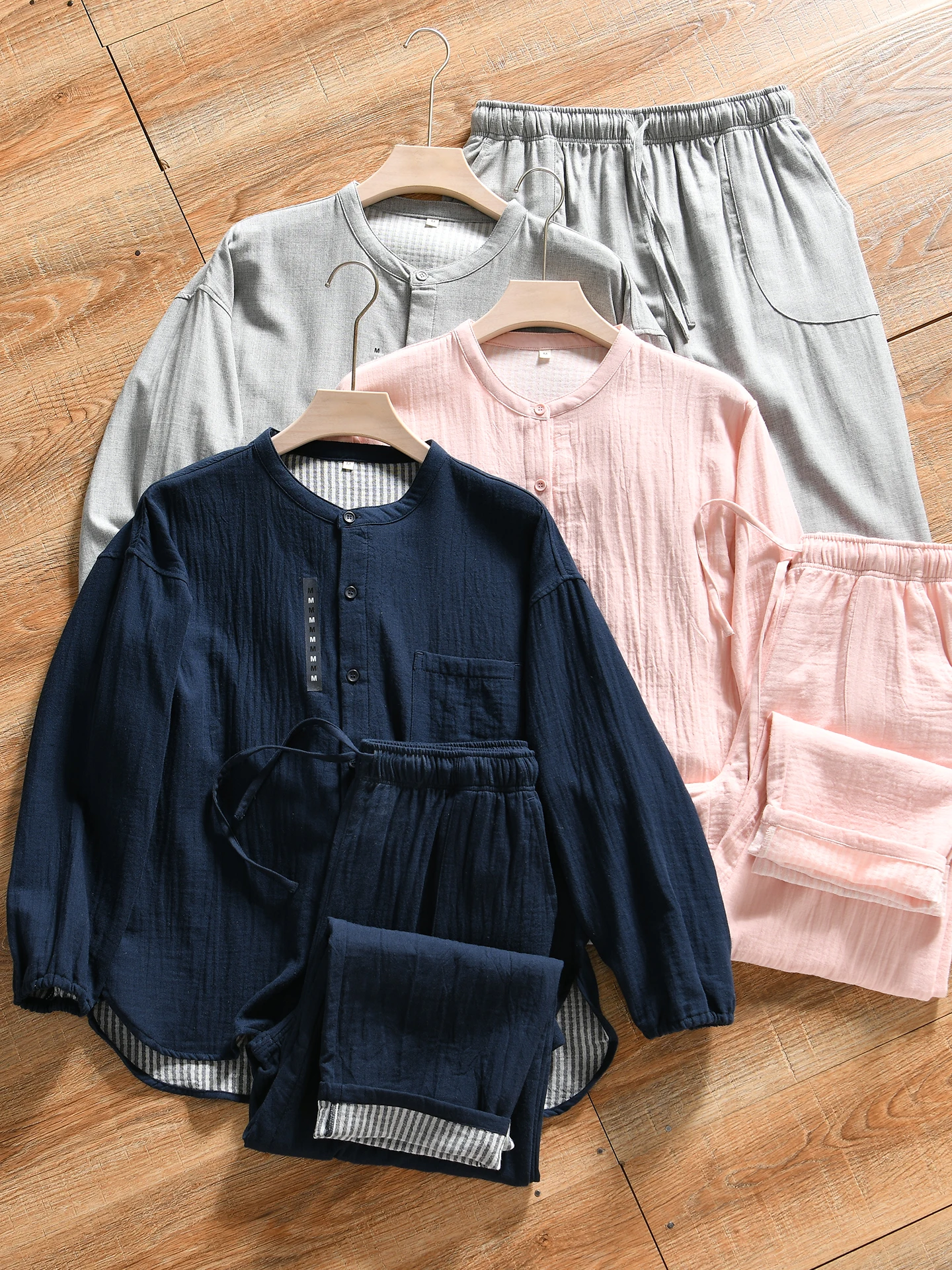 Double Layer Cotton Home Wear Sleepwear Set for Men And Women Autumn Winter Leisure Style Long Sleeve Pants And Shirt