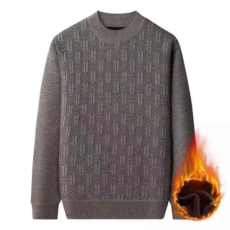 

Толстый бархатный осенне-зимний свитер с длинными рукавами для пожилых людей среднего возраста, вязаный теплый мужской вязаный жаккардовый свитер с круглым вырезом
