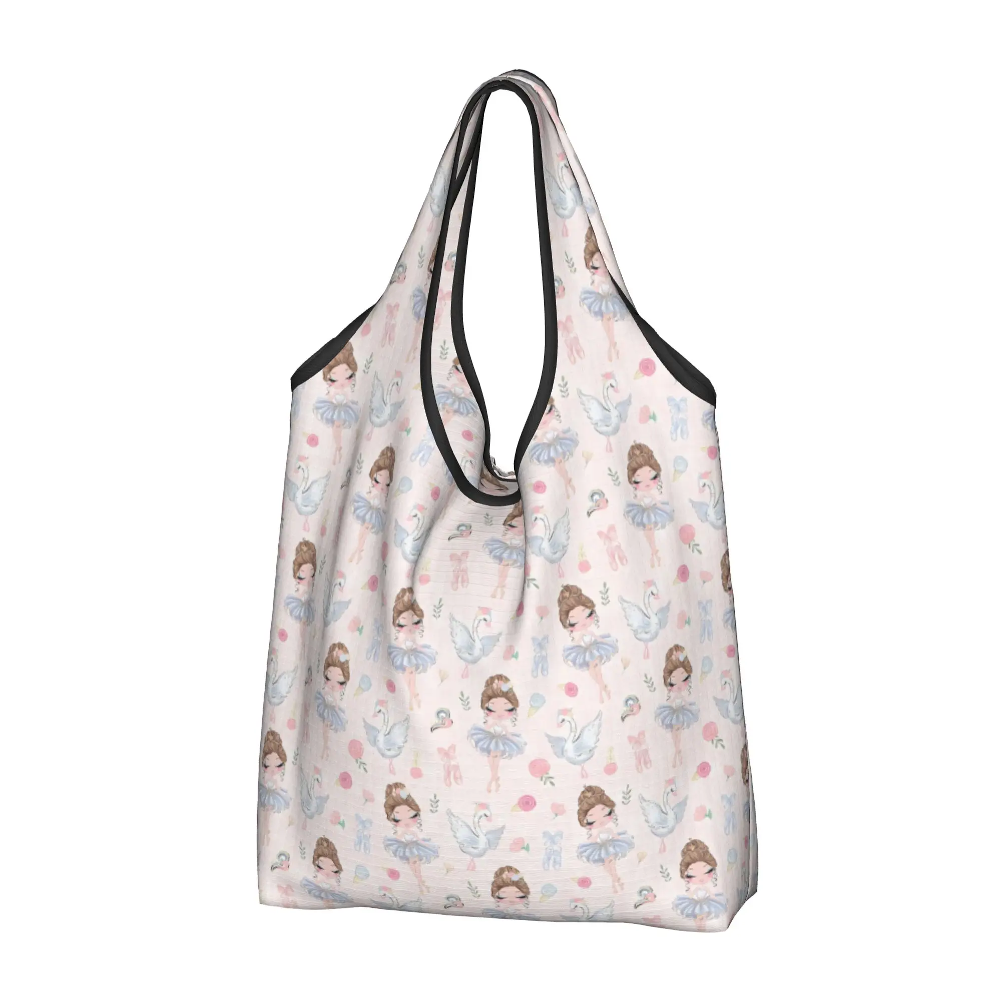 Custom Ballet Art Swan  Shopping Bag Women Portable Big Capacity Grocery Ballerina Dancer  Shopper Tote Bags
