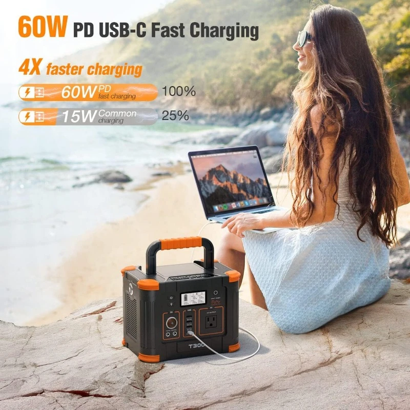 Portable Power Station 300W (Peak 600W), GRECELL 288Wh Solar Generator with 60W USB-C PD Output, 110V Pure Sine Wave