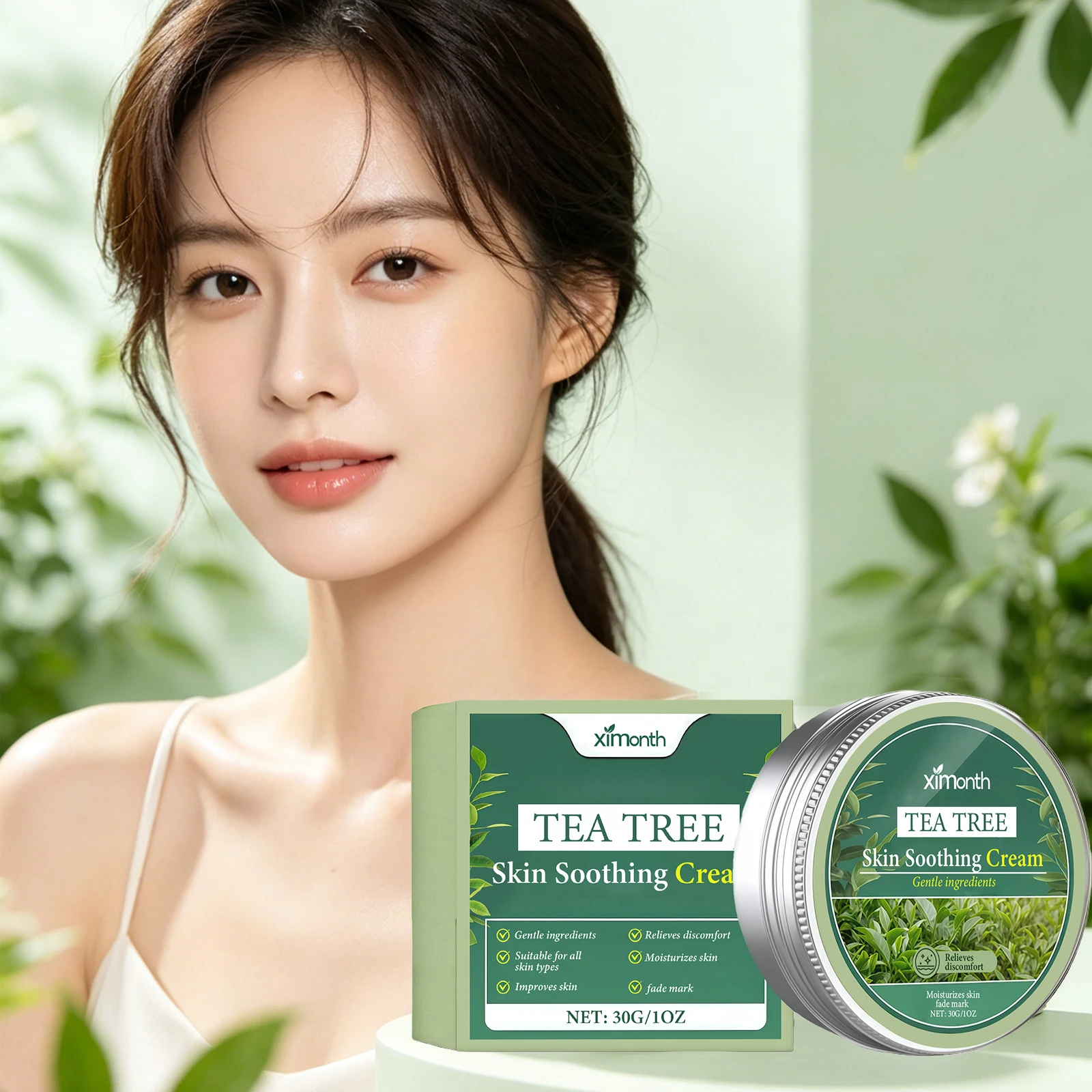 Tea Tree Soothing Cream Repair Skin Barrier Damaged Skin Smooth Refreshing Improves Vitality Long-Lasting Hydration Body Cream
