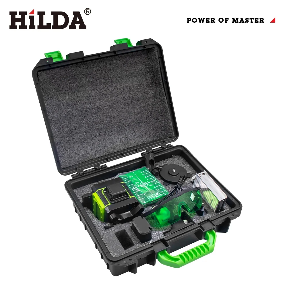 HILDA 4D 16 Lines Laser Level 360 Self-Leveling Horizontal And Vertical Professional Green Line Laser Level with Remote Control