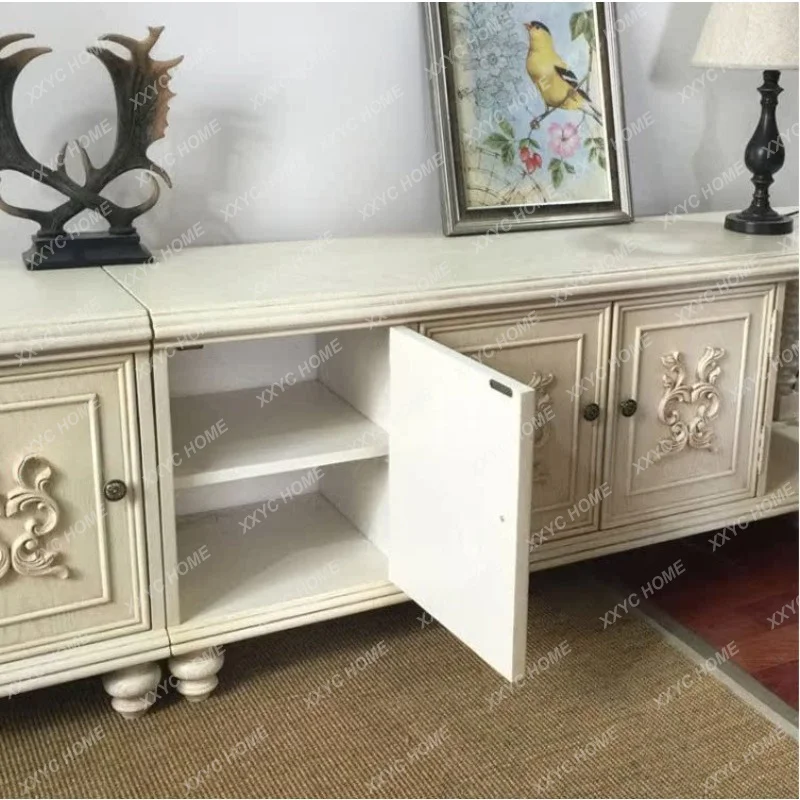 Fuxing solid wood TV cabinet retro country carving old modern living room video cabinet
