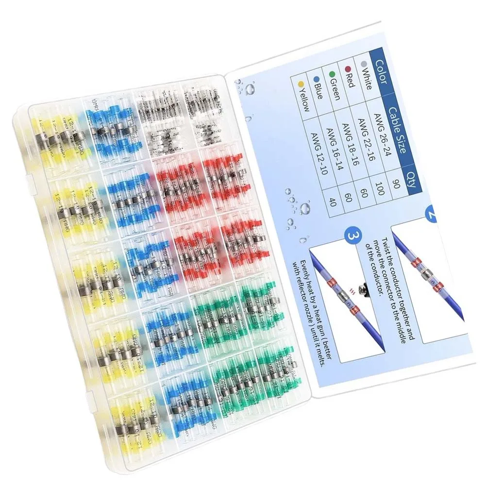 350PCS Heat Shrink Butt Wire Cable Splice/ Terminal Kit Waterproof Crimp Terminals Solder Seal Electrical Marine Cable