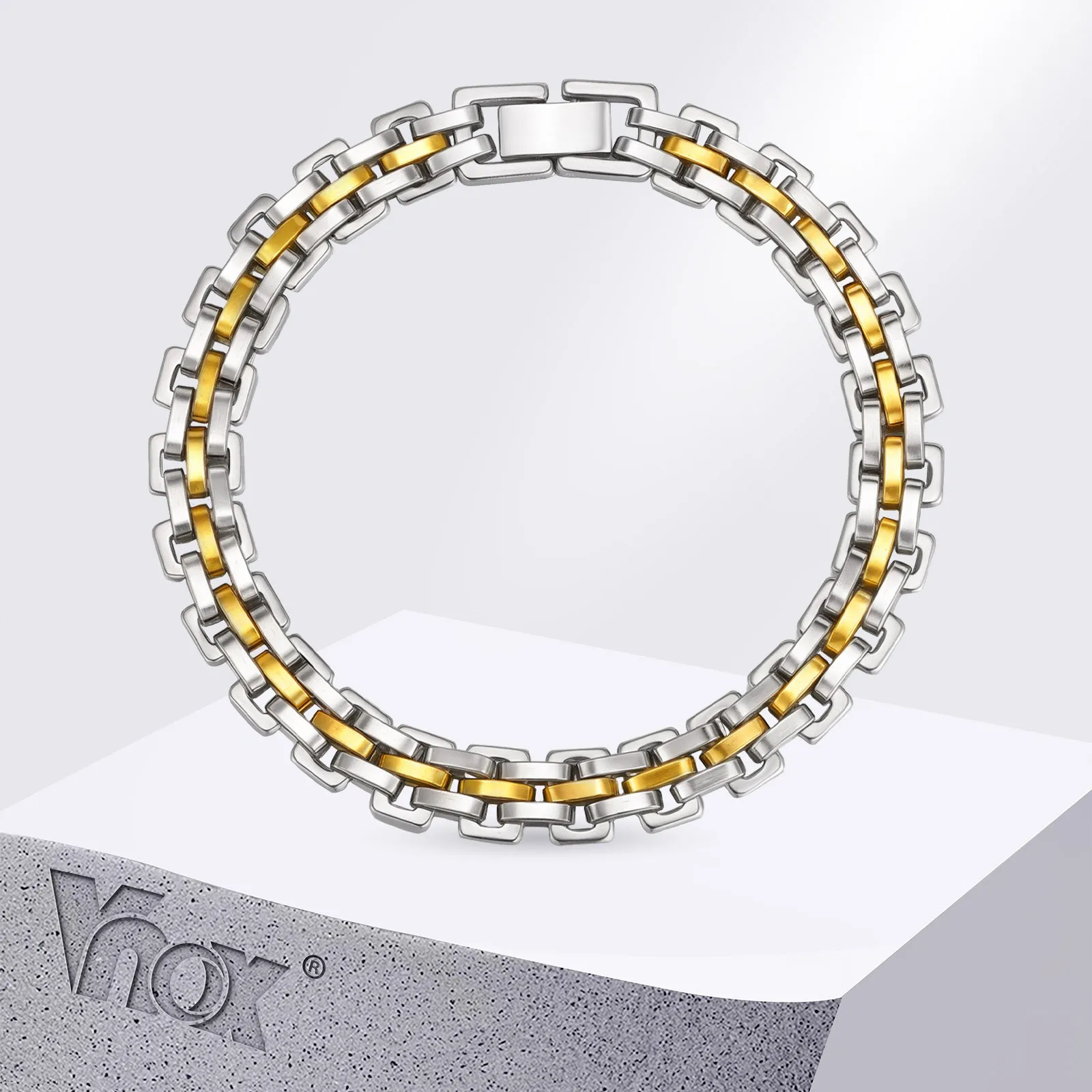 

Vnox Stylish Strap Chain Bracelets for Men, 8.7mm Wide 20.7cm Length Stainless Steel Links Wristband, Father's Day Jewelry Gifts