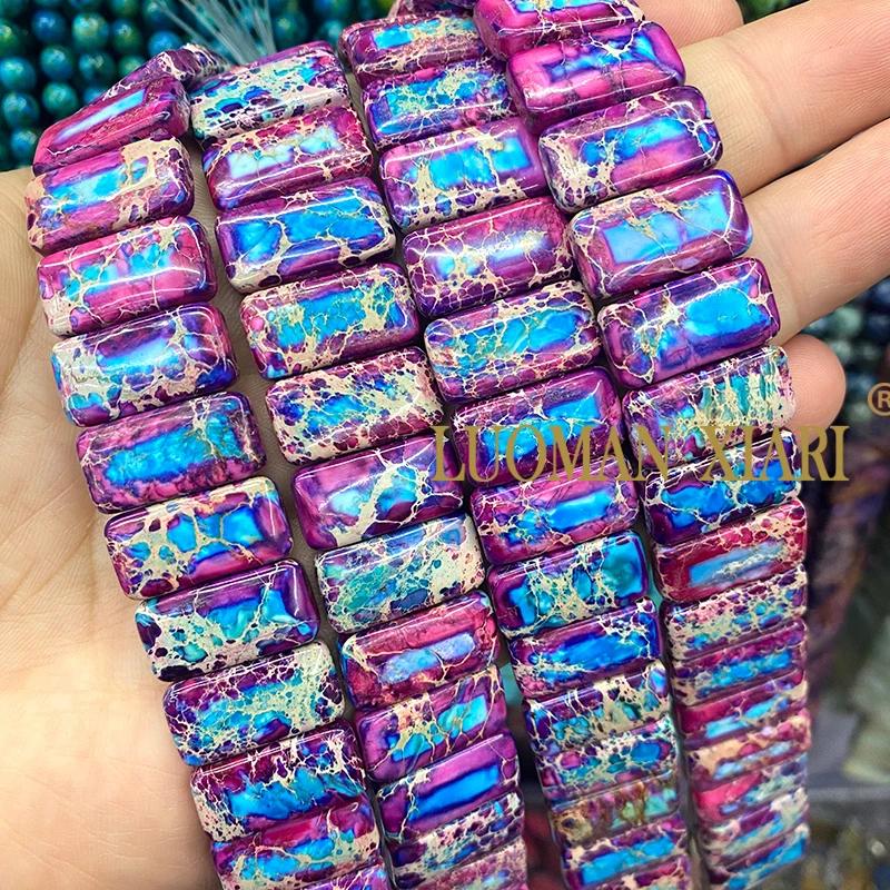 Purple Blue 10x20MM Double Hole Square Natural Stone Sea Sediment Jasper Spacer Bead for Jewelry Making DIY Bracelet Accessories
