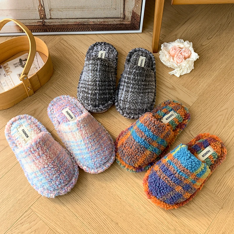 Daily Household Cotton Slippers Soft Plush Lining Wear Resistant Flexible Sole Anti Slip House Shoes for Men Women At Home