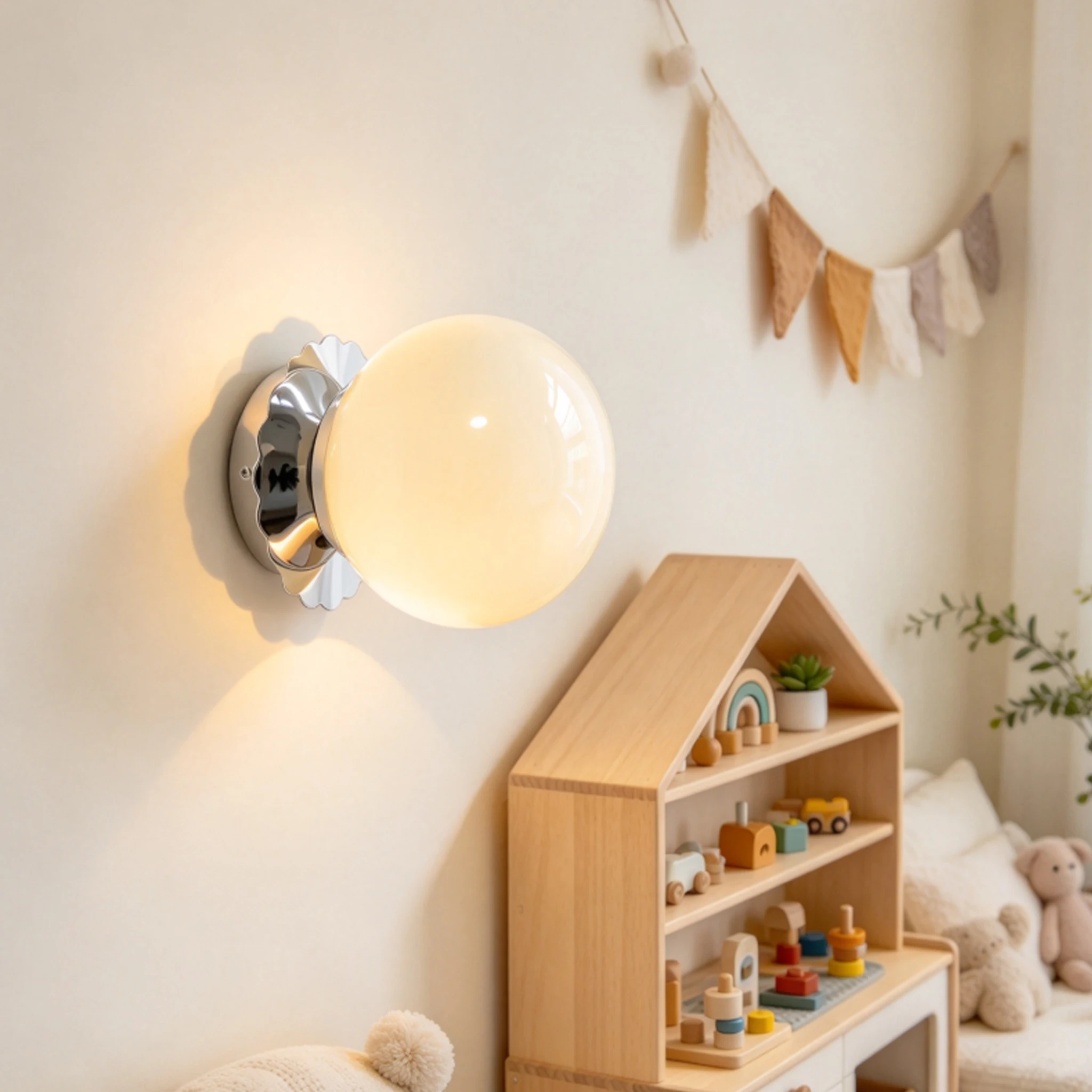 Lampa ścienna Bauhaus ze szkła, kremowa, okrągła, z diodami LED, do sypialni, na stolik nocny, do korytarza, łazienki, jako oświetlenie toaletki, do dekoracji wnętrz.