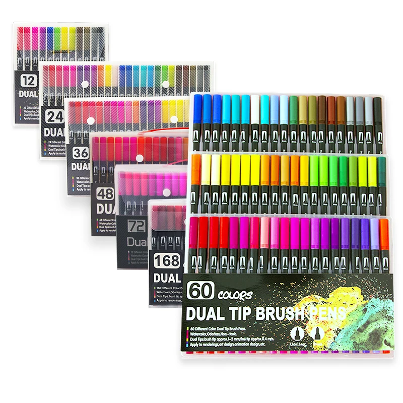 12-168 PCS Colored Art Marker Sketching Manga Markers Drawing Set Double head Watercolor Paint Brush Pen Supplies Stationery