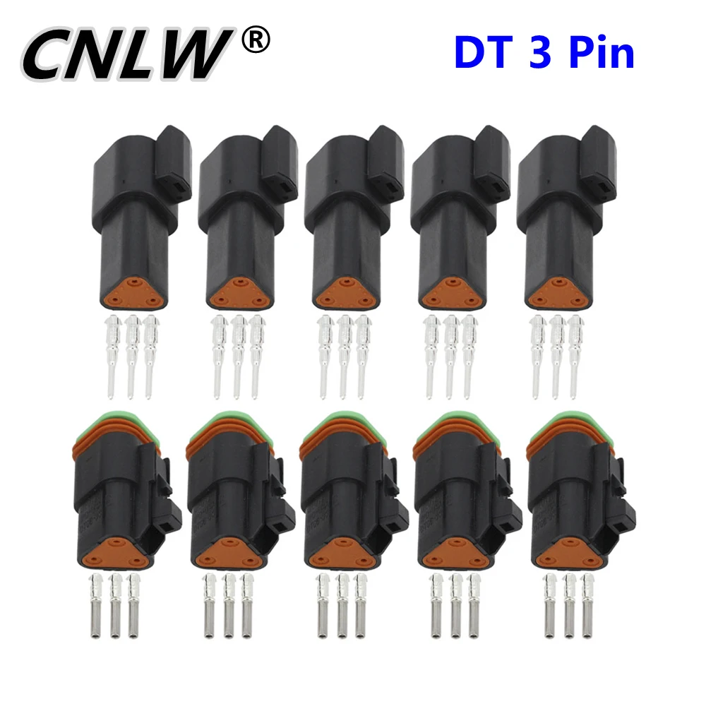 5 Sets 3 Pin DT04-3P/DT06-3S DT Connector DT04-3P/DT06-3S Automobile waterproof wire electrical connector plug 22-16AWG DJ3031Y-