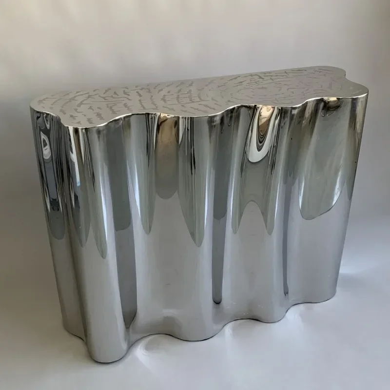 Italian light luxury stainless steel etched entrance table designer villa model room dining room living room high-end coffee