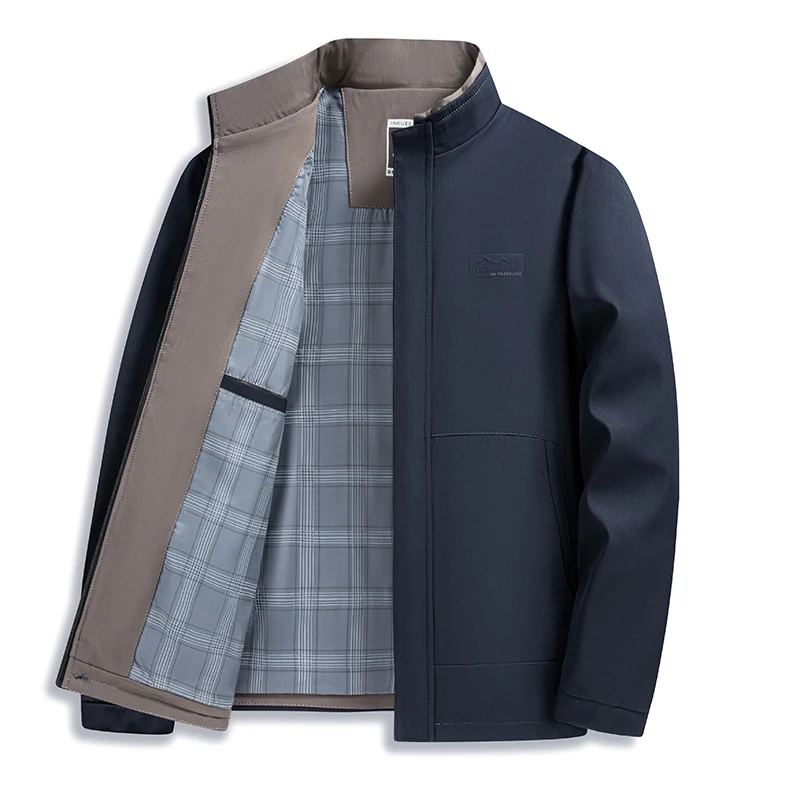 

High-End Men's Busin Casual ort Jaet Stand Collar Spring Autumn New Sle Polyester Fiber Stand Fit Long Sve