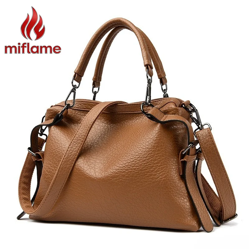 Genuine Leather Boston Bag for Women Pebbled Leather with Top Handle & Detachable Strap Logo-Free Minimalist Quiet Luxury