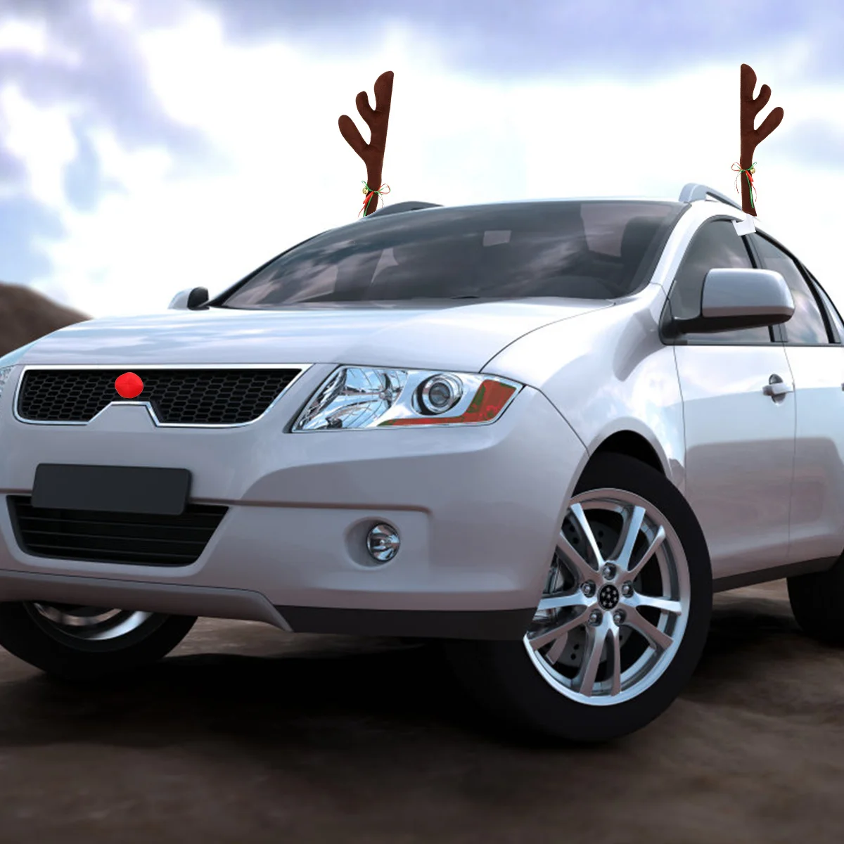 

4Pcs Christmas Car Antlers Flannel Reindeer Nose Tail Elk Auto Decor Kit Xmas Holiday Decoration Supplies Gift