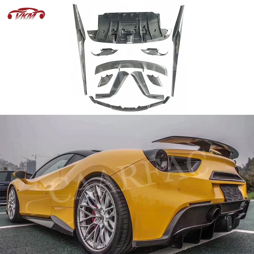 

Front Lip Side Skirts Rear Diffuser Rear Spoiler Bumper Trim for Ferrari 488 GTB Dry Carbon Fiber Body kit Exterior Decoration