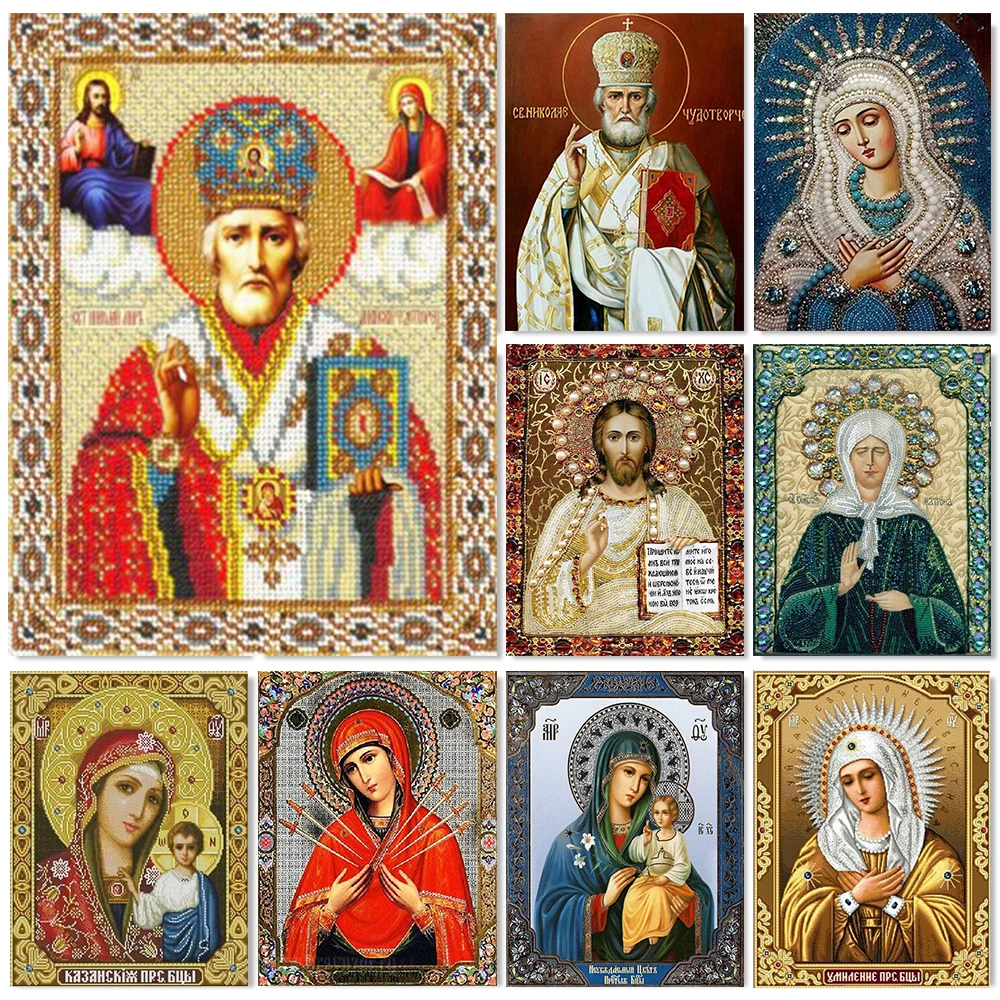 Diamond Mosaic Full Suqare / Round Drill Square Icon Religion Diamond Painting Virgin Mary Rhinestone Embroidery With Diamonds