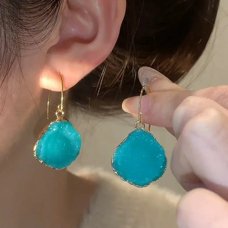 Fashion Irregular Geometric Lake Blue Rhinestone Earrings Romantic Oval Shaped Crystal Earrings Wedding Party Jewelry Gifts