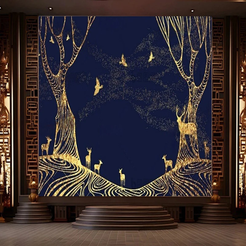 Modern Minimalist Starry Night Deer Tree Beautiful Artistic Creative Romantic TV Oceanarium Wall Sticker Decoration Picture