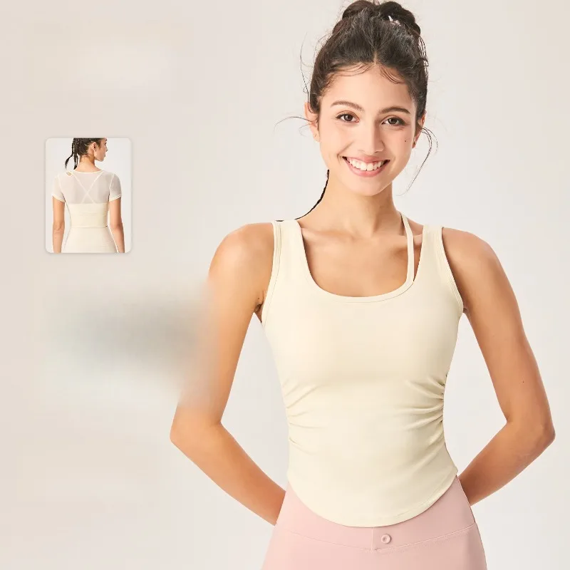 

Yoga Tops Undershirt New U-shaped Slim Fitness Clothing Spring One-piece Sports Bra Women Shockproof Running Tank Tops