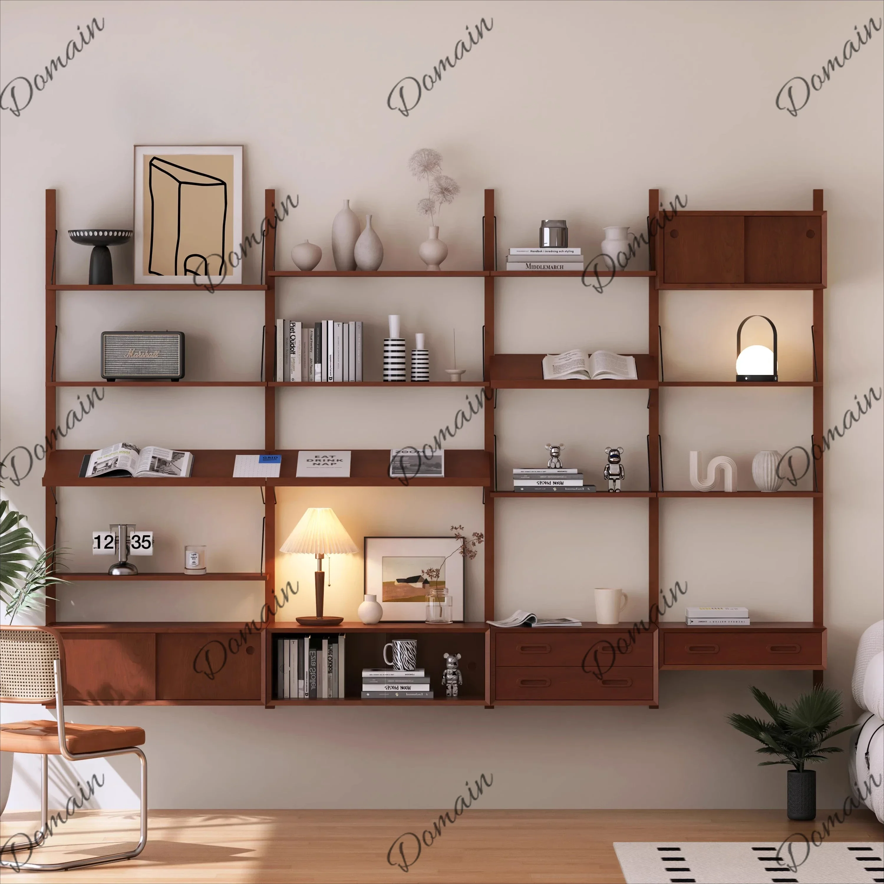 RFV Medieval wall track bookshelf Small apartment adjustable shelf Wall hanging Free combination display stand Solid wood shelf