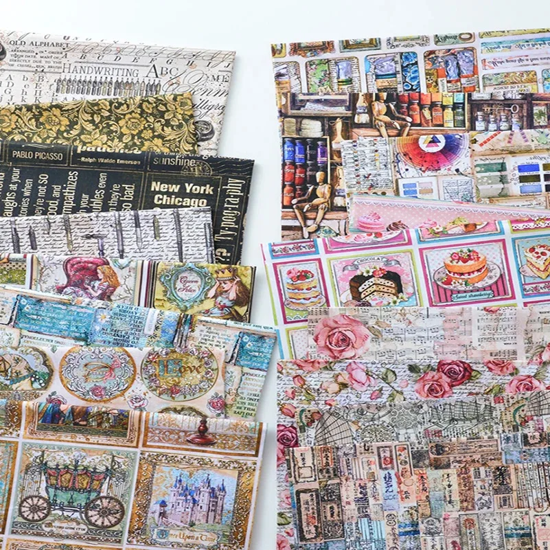 Vintage Fabric Alice Handbook Flowers Medieval Maps Newspaper for DIY Handmade by Half Meter artesanato material