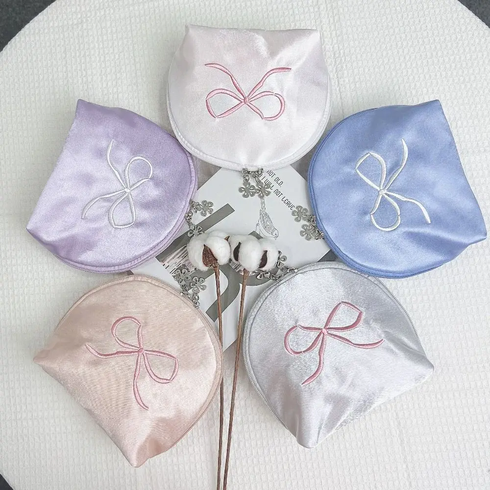 

Square Portable Bow Purse Korean Style Zipper Pouch Sanitary Napkin Storage Bag Bowknot Soft Cute Makeup Bag Girls