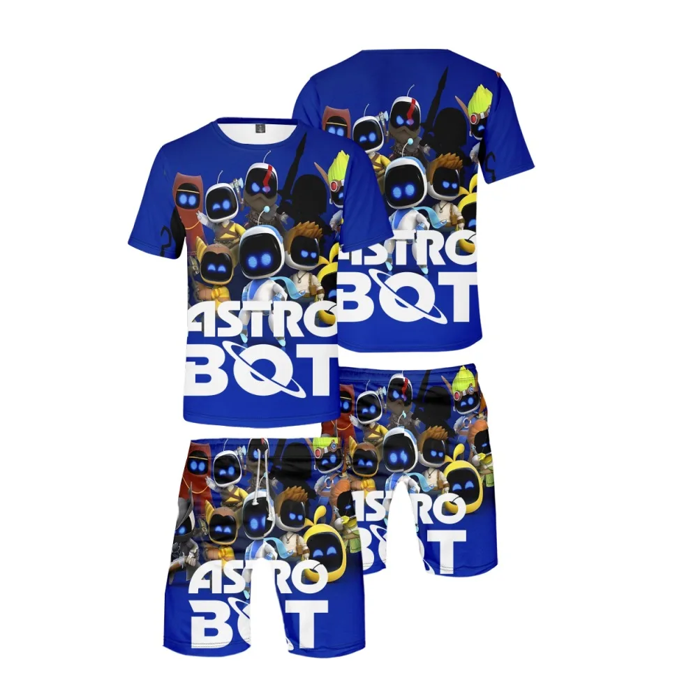 Fashion Youthful Funny astro bot 3D Print Two Piece Set sandy beach Shorts+ T-shirt Boy/Girl jogging Short sleeve Sport suits