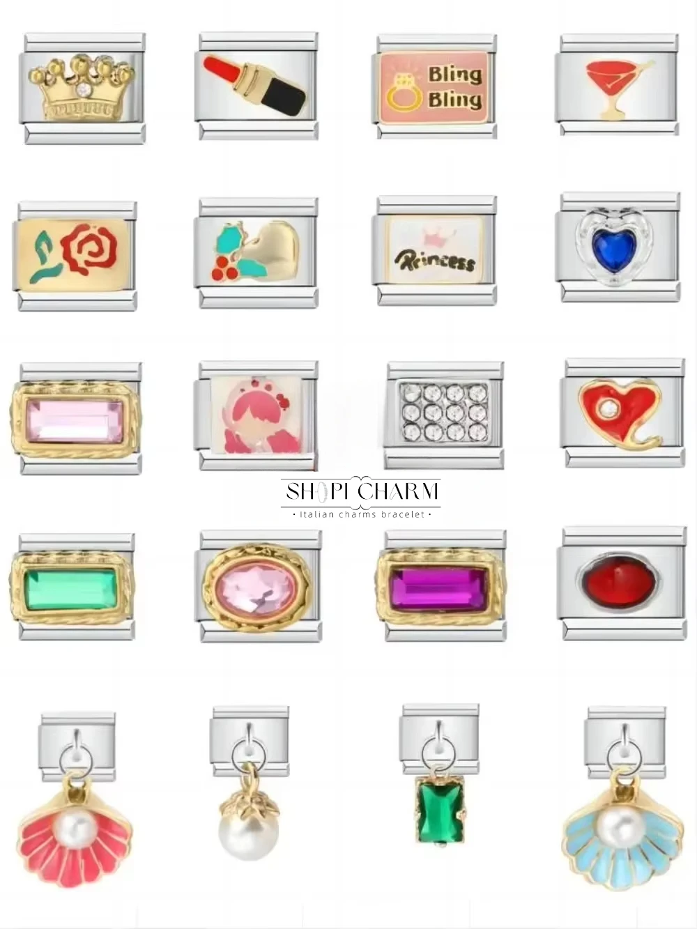 

New Women Gems The Queen Princess Girls Italian Charm Bracelet Links 9mm Stainless Steel Jewelry DIY Wholesale Drop Shipping