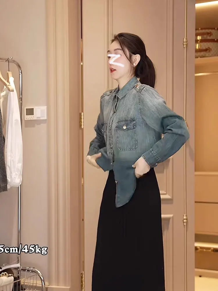 

Oajer Flagip Store Women's Casual adient Denim irt Autumn Outerwear Versatile Top Faionable Ladies' Clothing