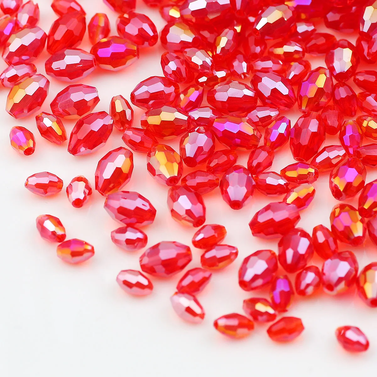 4x6/5x8mm Red AB Oval Faceted Austrian Crystal Glass Rice Grains Spacer Loose Beads For Jewelry Making DIY Bracelets Necklaces