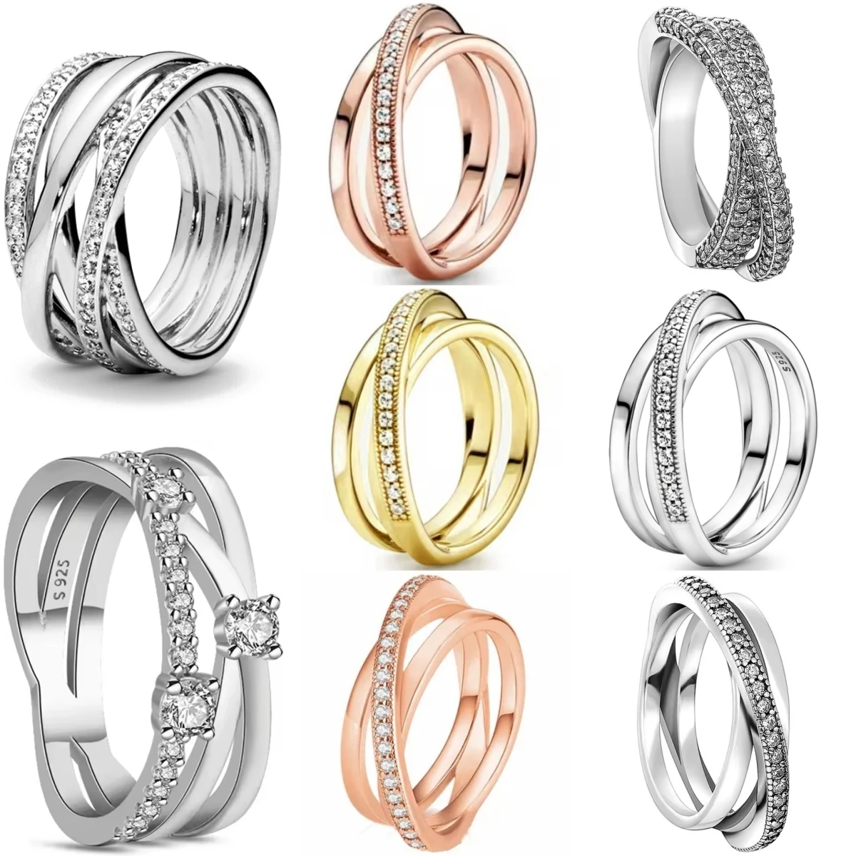 แหวนเงินแท้ 925 ประดับคริสตัลเพทายสองชั้น ดีไซน์วงแหวนซ้อนกันได้ เหมาะสำหรับเป็นเครื่องประดับงานแต่งงาน งานหมั้น หรือเป็นของขวัญ