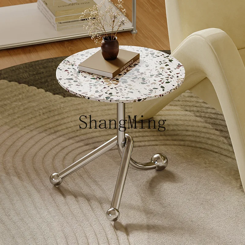 

FG retro terrazzo coffee table sofa edge small round table stainless steel small apartment marble coffee table