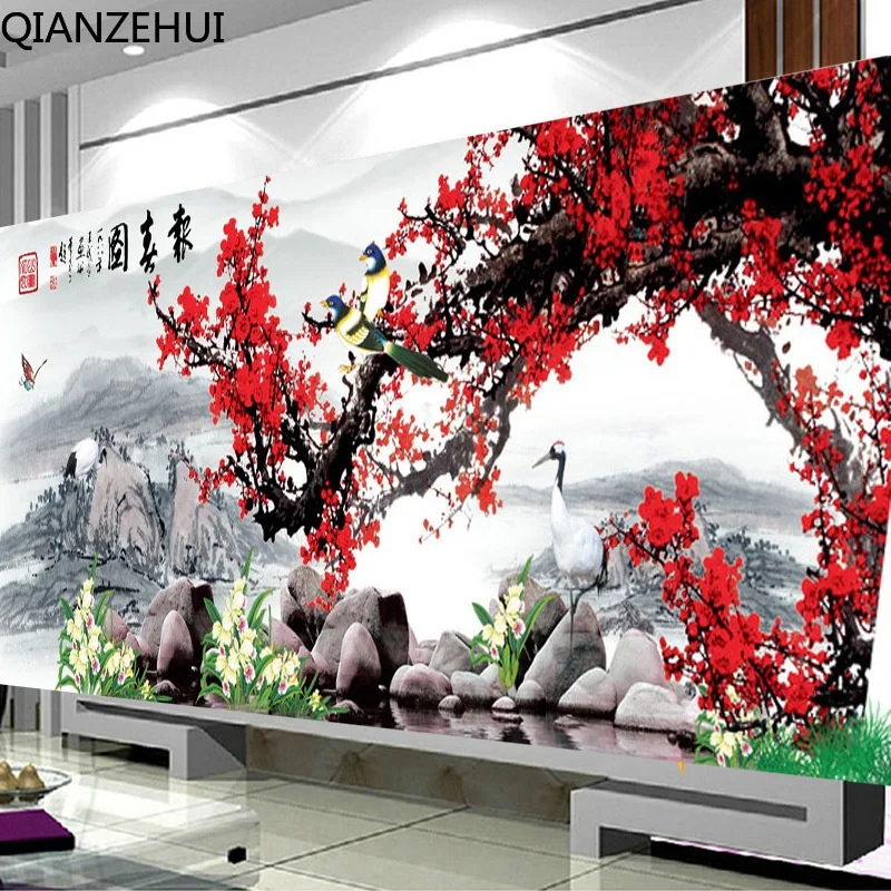 

DIY full Diamond Embroidery,Round Diamond Plum Blossom Five Blessings Living room decoration rhinestone beads Diamond painting