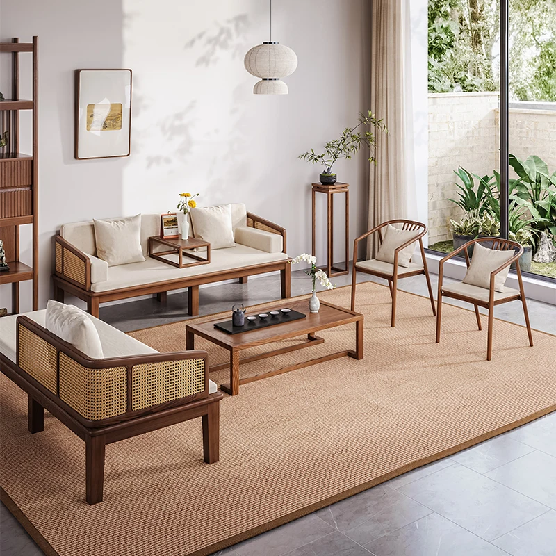 Solid Wood Song Style Aesthetic Luohan Bed Sofa Bed Dual-use Rattan Weaving Chaise Lounge