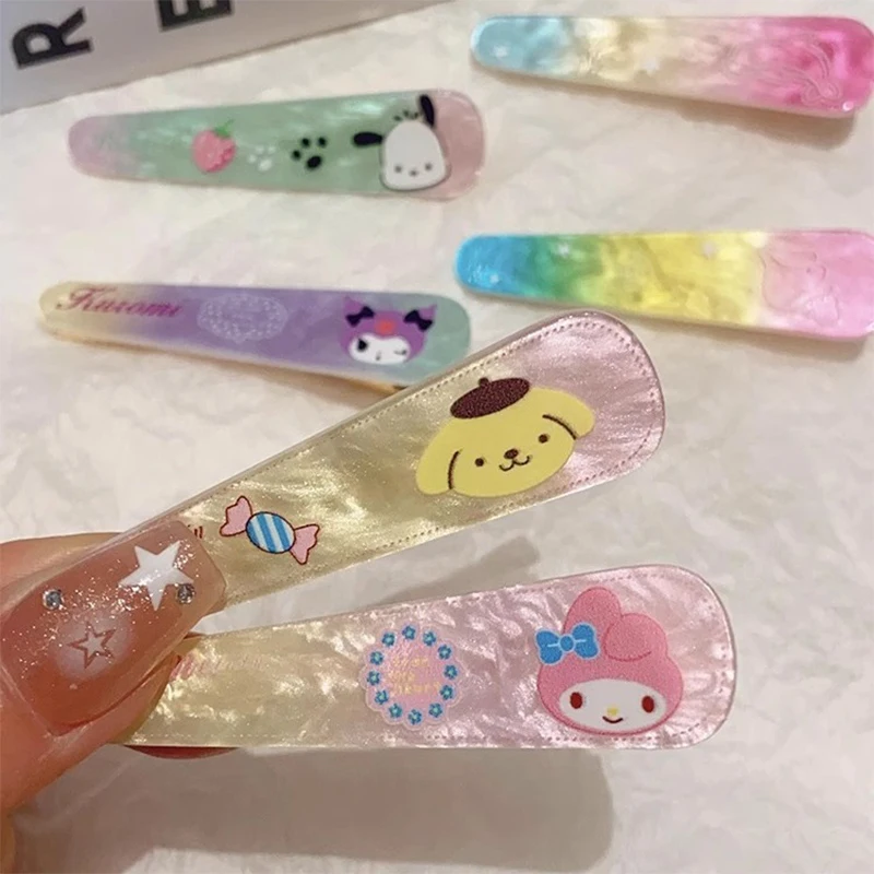 1/2 pz Sanrio Kawaii frangia clip ornamenti per capelli estivi Anime Cinnamoroll Pochacco carino elegante ragazze regalo per bambini