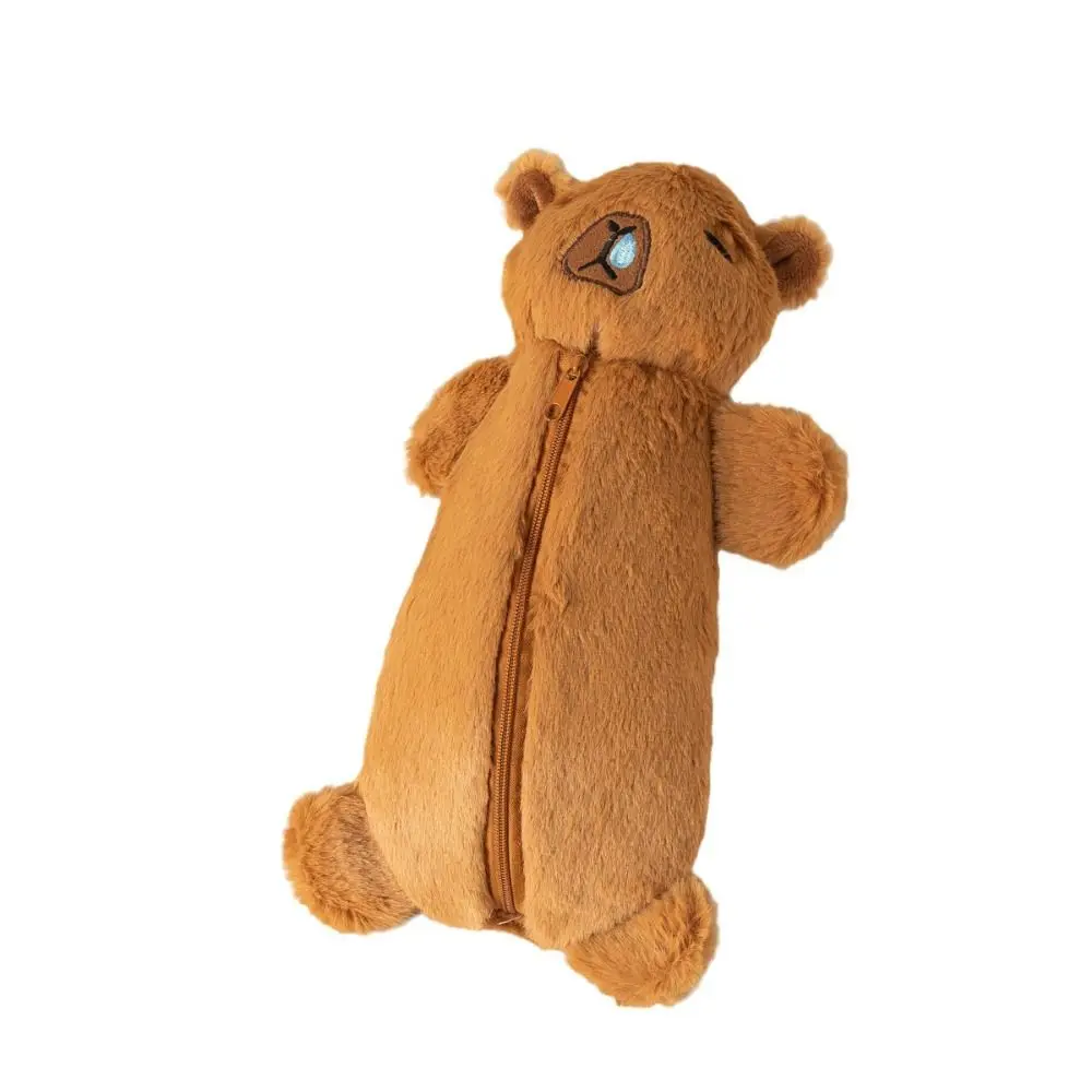 New Plush Capybara Pen Bag Cartoon Brown Stationery Bag Large Capacity Multifunctional Pen Box School Office Supplies