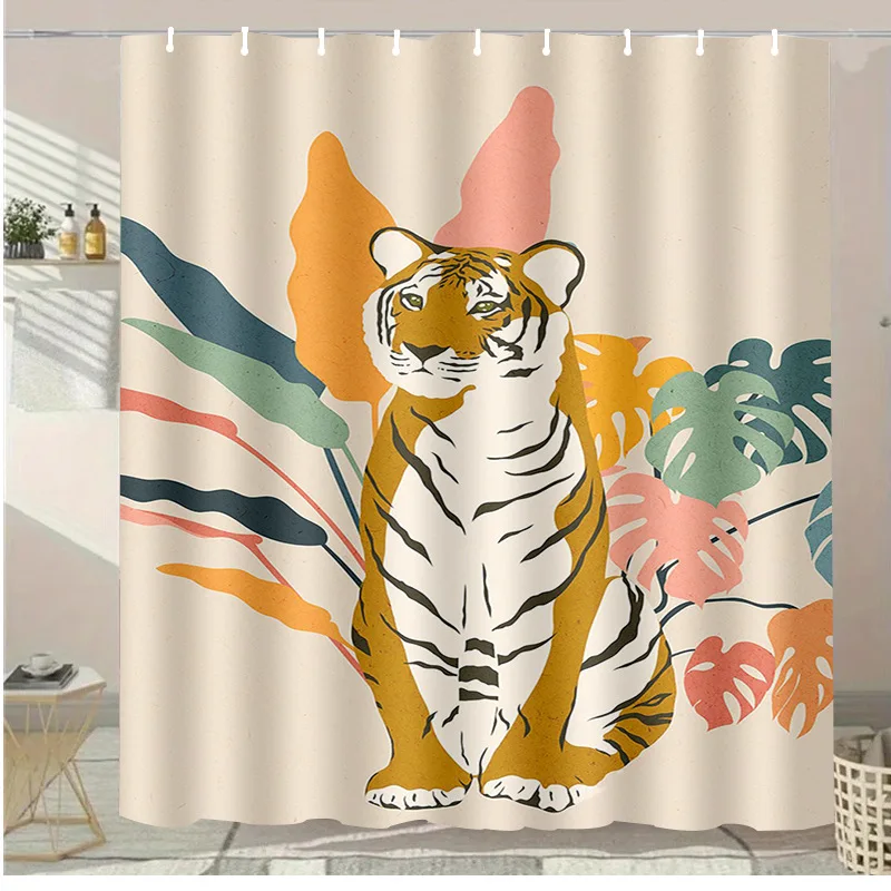 

Painted tiger Washable Dirt-Resistant Shower Curtain Shower Head waterproof Polyester Bath Curtain For Home Decor Accessories