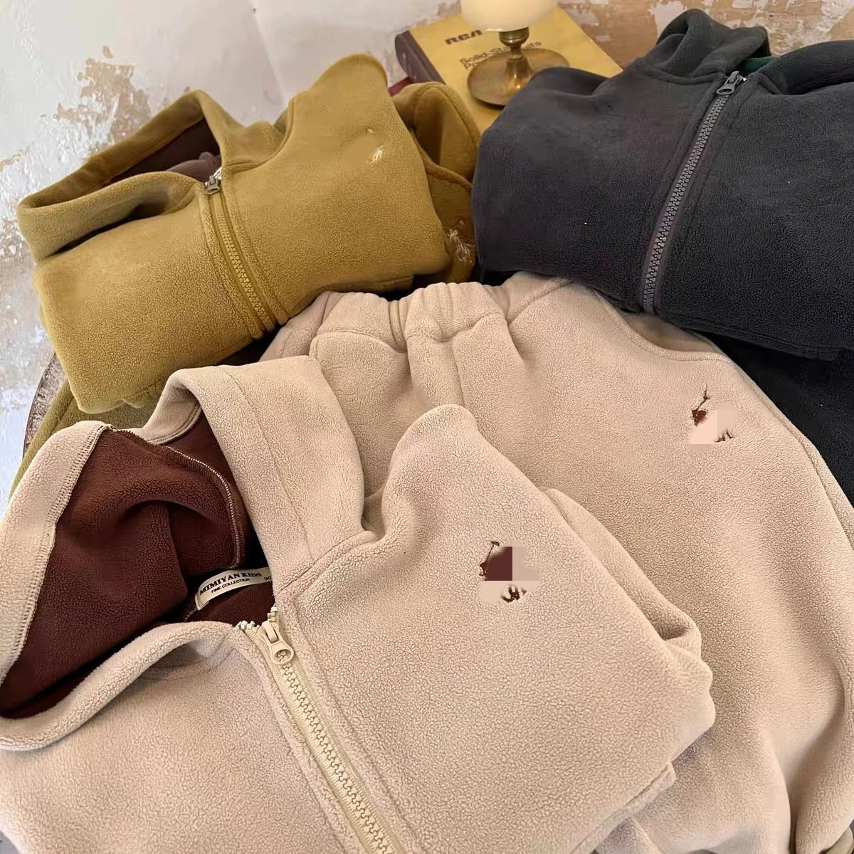 2024 autumn and winter new baby autumn and winter fleece zippered hooded sweatshirt and trousers two-piece set outer wear warm