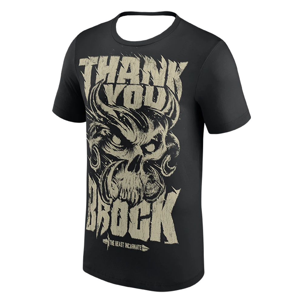 Men's Black Brock Lesnar Thank You Skull T-shirt Crewneck Short Sleeve Polyester Tee Women Outdoor Streetwear Tops