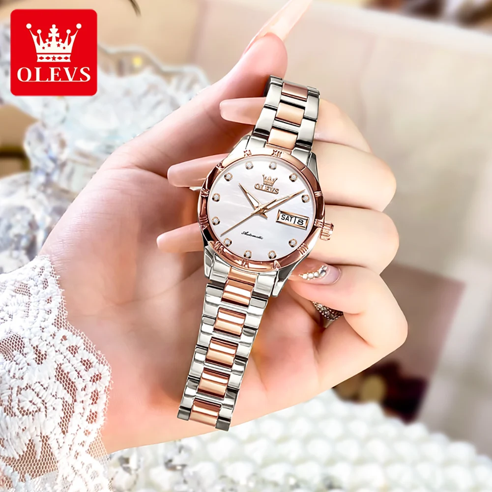 OLEVS New Fashion Ladies Watch Top Brand Casual Automatic Mechanical Watches Date Steel Waterproof Women Male Clock Wristwatch