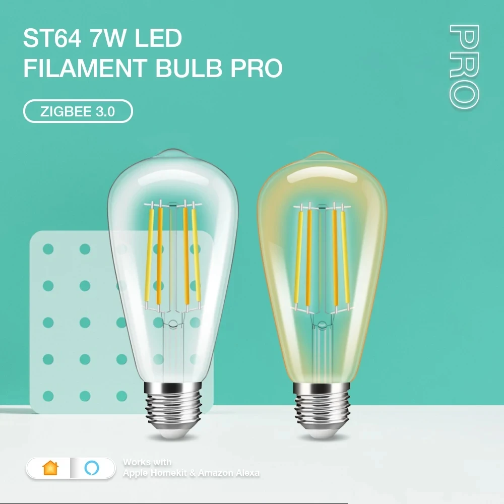 Zigbee 3.0 E27 ST64 7W Pro LED Bulb Filament Lamp Compatible With Tuya APP Alexa Voice RF Remote Control