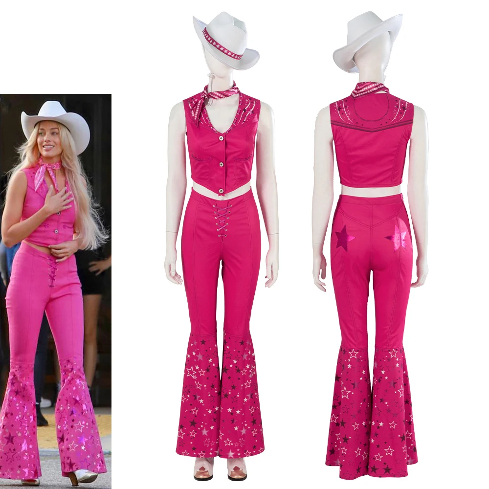 Movie Margot Robbie Cosplay Women Girls Sexy Starry Pink Vest Top Pants Scarf Suits Halloween Carnival Party Fantasia Disguise