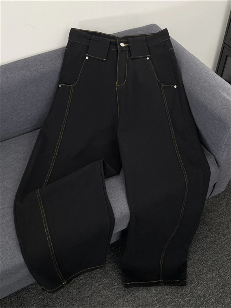 

Американские широкие джинсы для мужчин, зимние свободные прямые брюки, модные ретро-штаны для парней