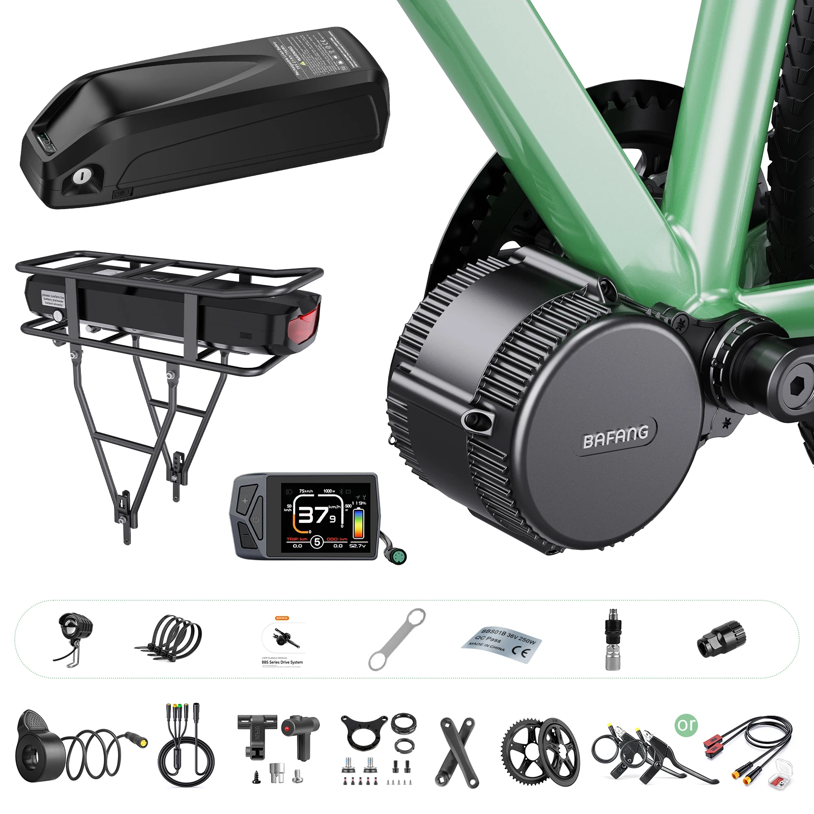 BAFANG BBS02B 48V 750W Mid Drive Kit 8fun eBike Conversion Kit with LCD Display & Battery