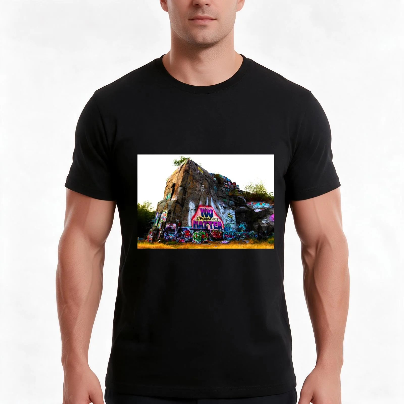 Graffiti Art at the Quincy Quarries in Quincy, Massachusetts T-Shirt, Summer Casual Cotton Tee, Oversized Streetwear Tops