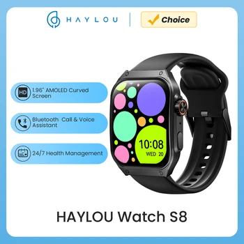 HAYLOU 남성용 스마트 워치 S8, 1.96 인치 AMOLED 곡선 스크린, BT5.3, 블루투스 통화, AI 음성 어시스턴트, 20 일 스마트 워치 