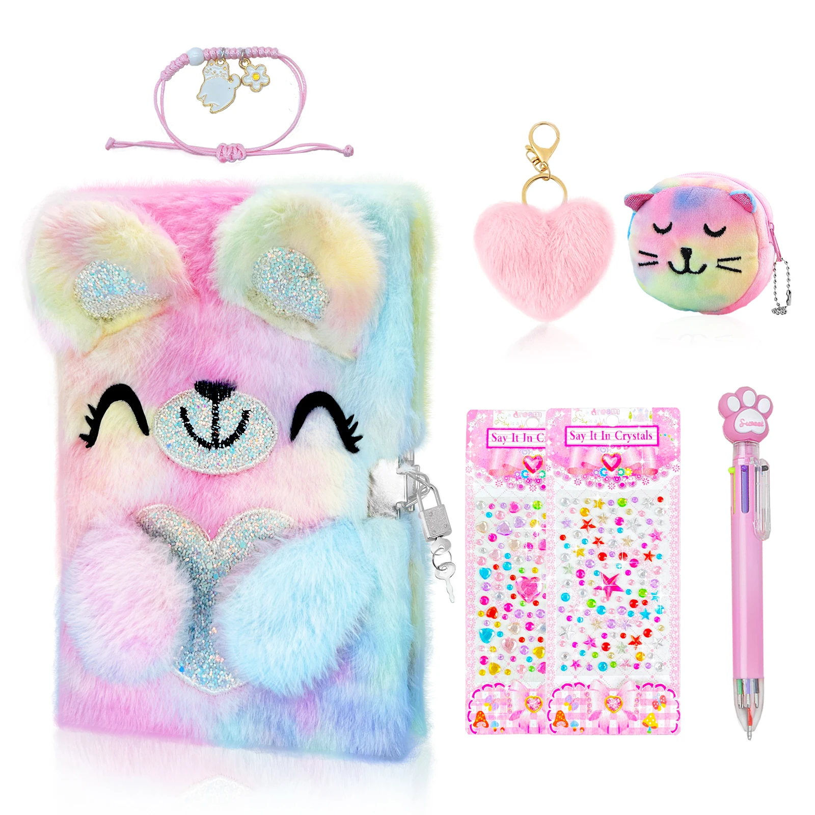 Cute Bear Diary Notebook for Girls with Lock and Keys, Kids Journal for School Travel, Stationery Set for Writing, Birthday Gift