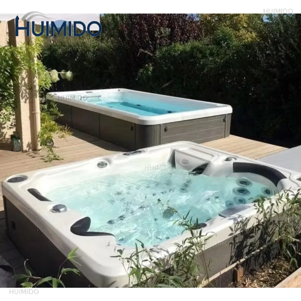 Idromassaggio per 3 Persone, Spa in Acrilico con Getti Massaggianti e Luci LED, Impermeabile per Uso in Giardino